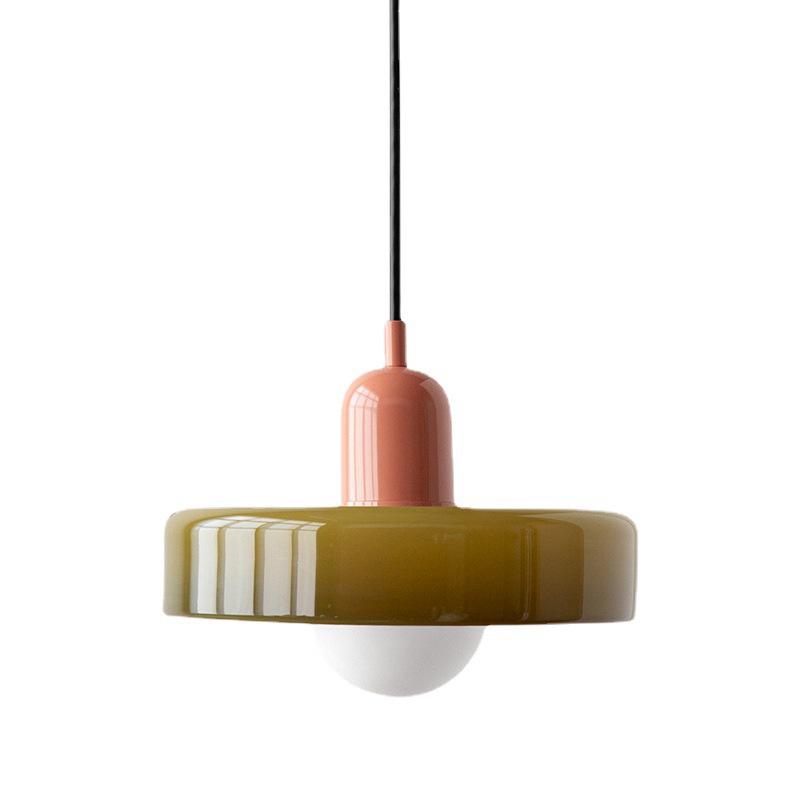 Danish Mid-Century Cream Green Retro Glass Chandelier for Restaurants & Bars