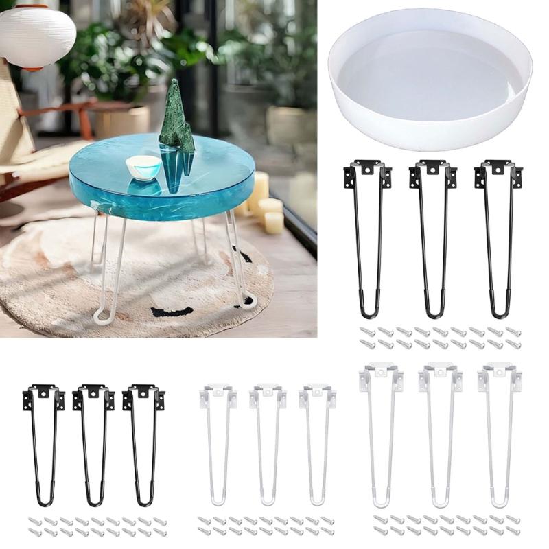 Große Harz Tischform Rund Charcuterie Board Tablett Harzform Klapptischbein Runder Schreibtisch Silikonformen DIY Dekore