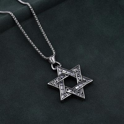 Edelstahlhalskette mit Davidstern von Salomon, Herrenhalskette mit sechszackigem Stern, jüdischer Schmuck, Neujahrsgeschenk