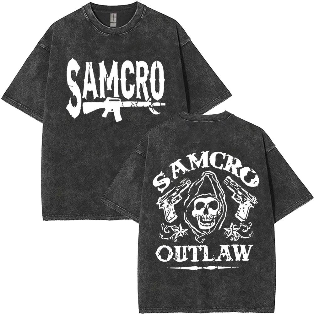 MXLLimited Anarchy Son Samcro Vintage Wash Tshirt Unisexs And Womens Skeleton Hip Hop Rock Casual Tshirt Short Sleeve Top