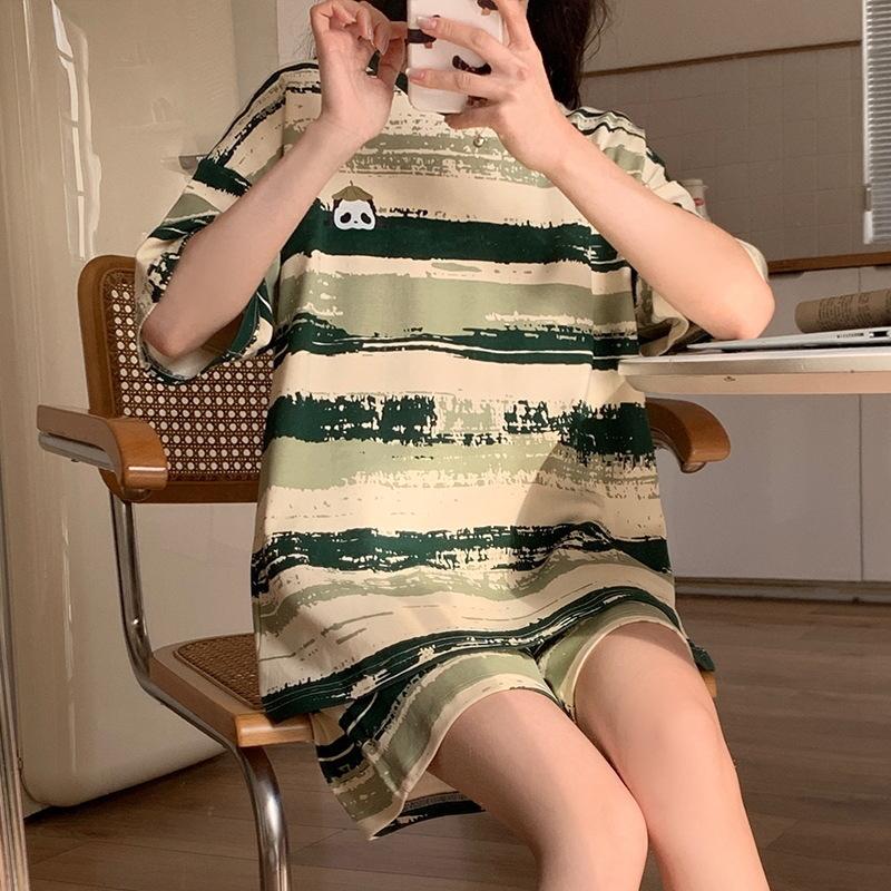 Pajamas Women'S Short-Sleeved Shorts Crew Neck Suit Students Sweet And Cute Cartoon Women'S Thin Loungewear Can Be Worn Outside
