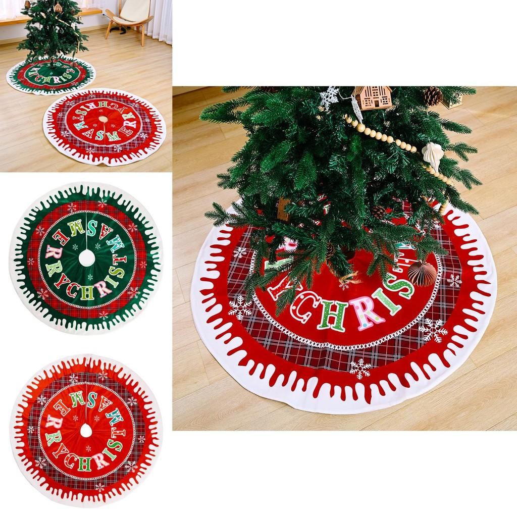 Festive Christmas Tree Skirt With Snow Edge Red English Letters For Holiday Decor