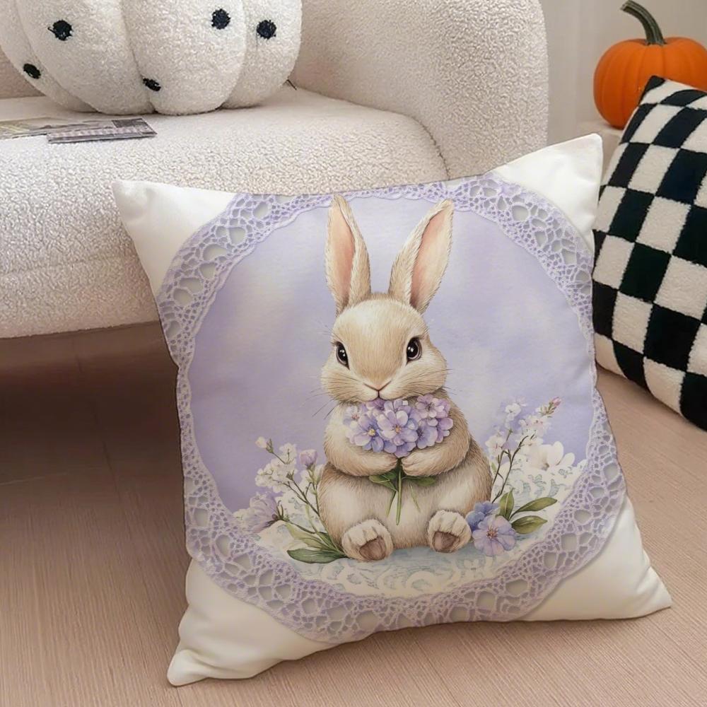 Religious Global Holiday Art Easter Rabbit Cushion Cover Throw Pillow Cover Hidden Button Durable Polyester Chair Cushion
