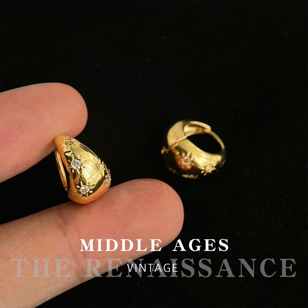 Light medieval mango zircon ear buckle wind metal earrings niche design earrings