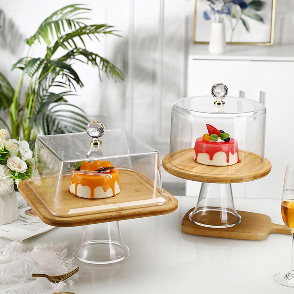Cake Display Platter Square Cake Display Stand with Acrylic Cover for Birthdays and Special Event