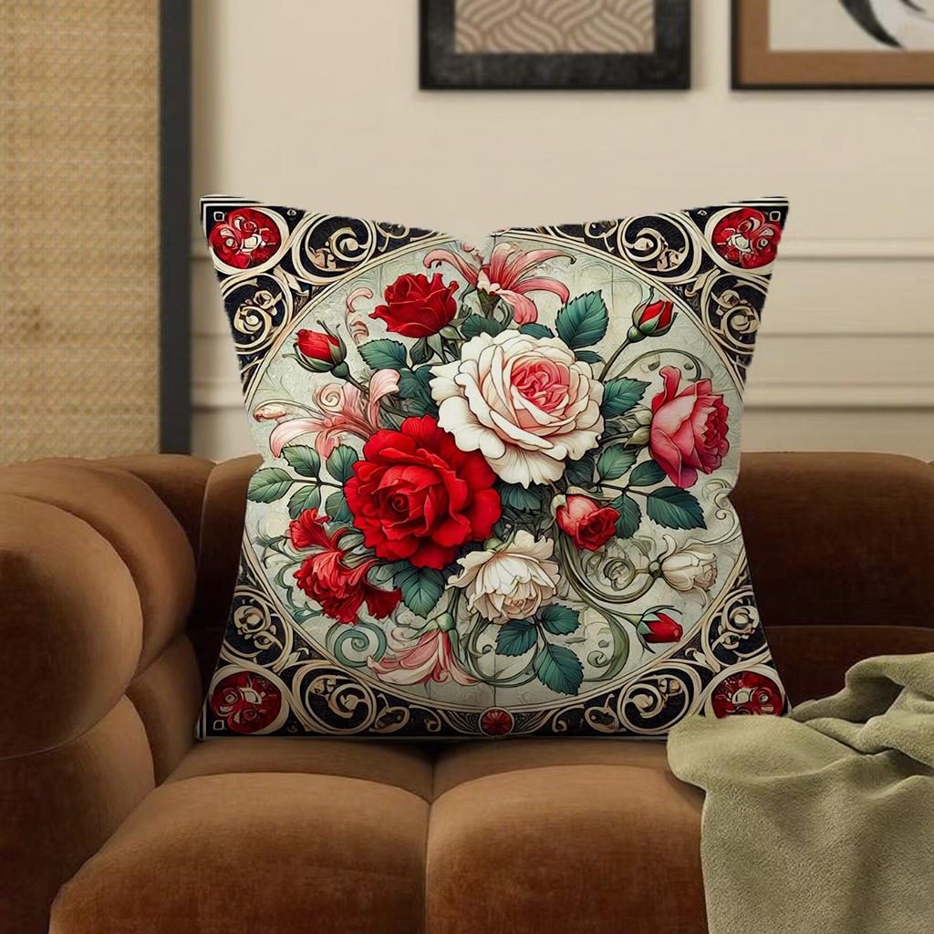 Fețe de pernă cu model floral pentru canapeaPotrivit pentru canapea, mașină, dormitor, husă decorativă pentru pernă, husă de pernă