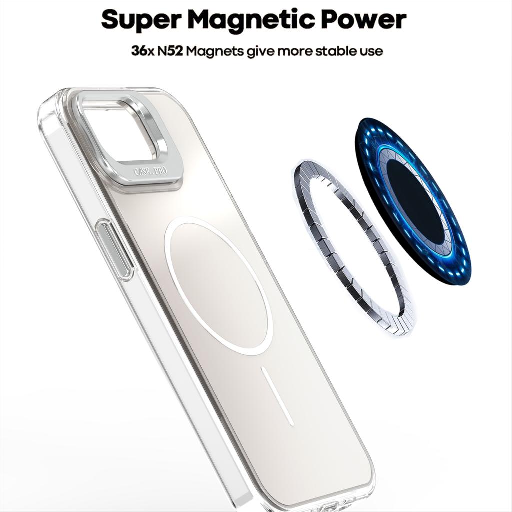 For iPhone 16e Case Compatible with MagSafe TPU+Acrylic Phone Cover with Lens Frame Kickstand