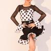 Gepunktetes Langarm Cha Cha Rumba Tango Latein Tanzkleid Mädchen Kinder Samba Salsa Kleidung Kinder Wettkampf Standardtanzkleider