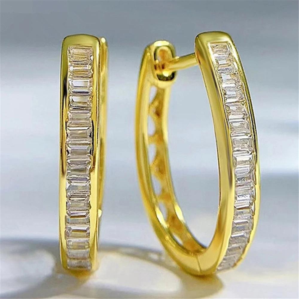 

Charm Female White Zircon Stone Hoop Earrings Gold Silver Color Simple Oval Wedding Jewelry For Women