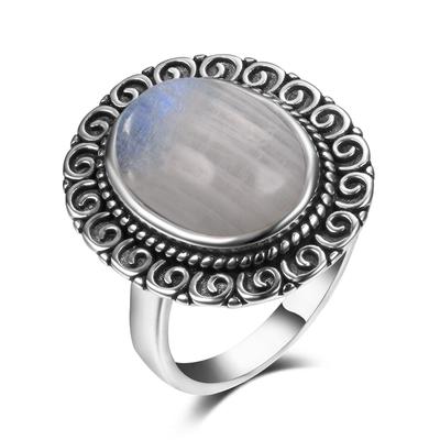 Natural Rainbow Moonstone Rings Women's Silver Vintage Jewelry Ring Party Gifts For Women