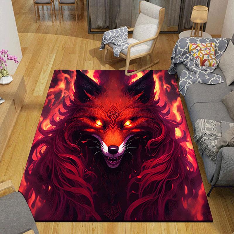 1pc Fierce Firefox Print, Design Indoor Area Rug, Soft, Anti-Slip, and Durable Gaming Room Decor for Bedroom, Living Room, and Exercise Rugs