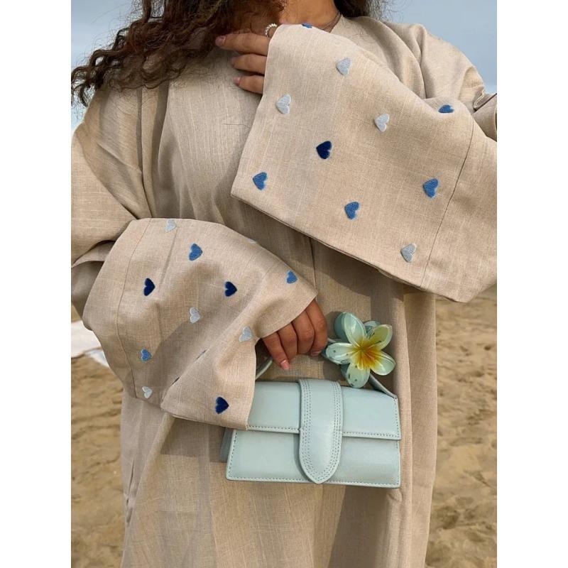 2024 Spring Embroidery Muslim Abaya Women Eid Dress Morocco Ramadan Lace-up Abayas Kaftan Islam Cardigan Dubai Arab Long Robe