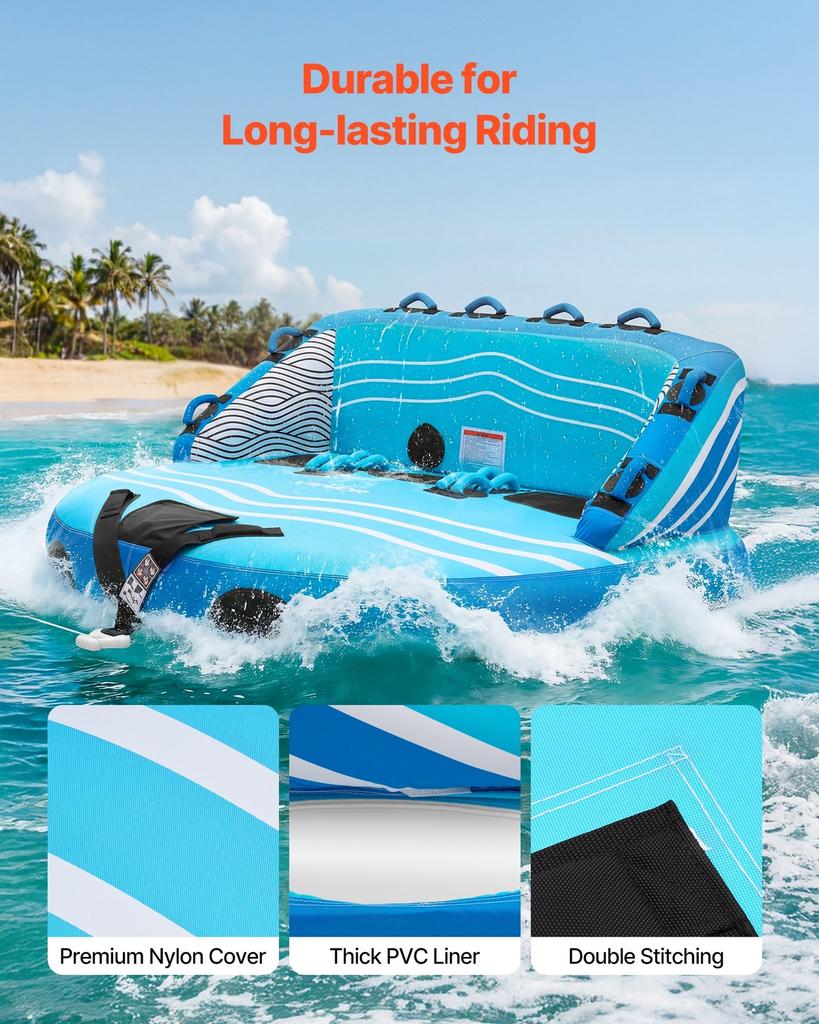 Towable Tubes for Boating, 3-Rider Inflatable Towable Tube for Boat to Pull, 231 kg Capacity Water Sports Boating Tubes - with Full Nylon Cover, Dual