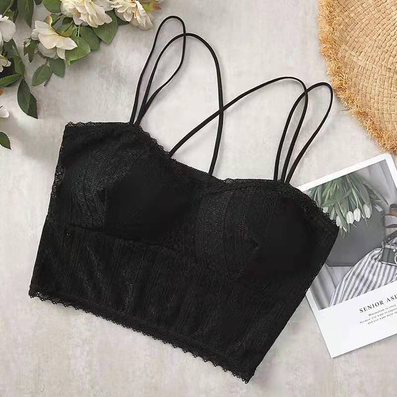 Tank Top Lace Crop Tops Women Summer Camis Backless Camisole Double Straps Tube Female Sleeveless Cropped Vest