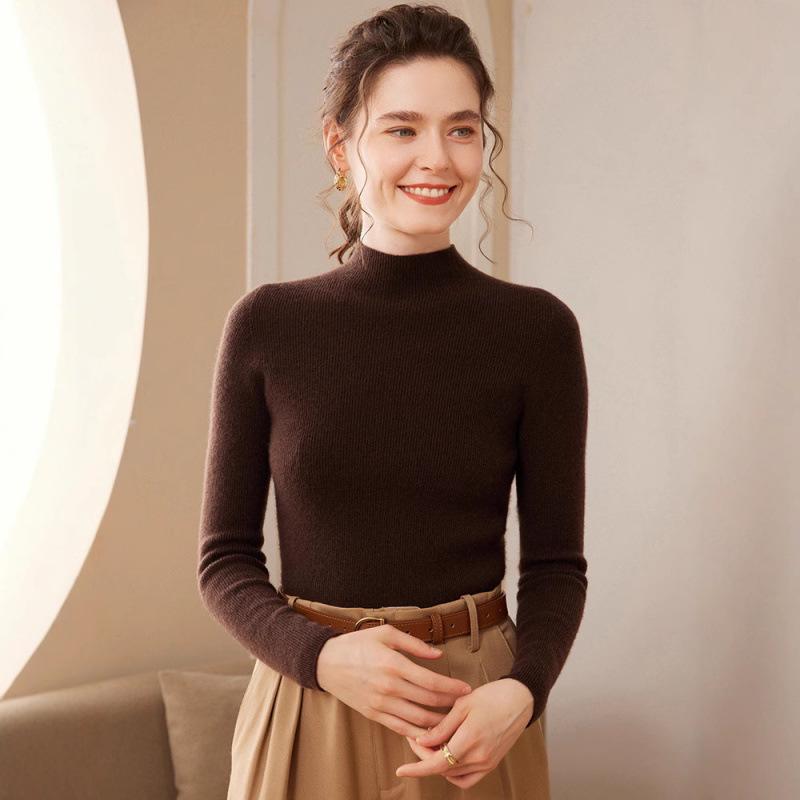 Women's Slim-Fit Cashmere Knit Long-Sleeve Base Layer: Warm, Comfortable, Soft, and Skin-Friendly