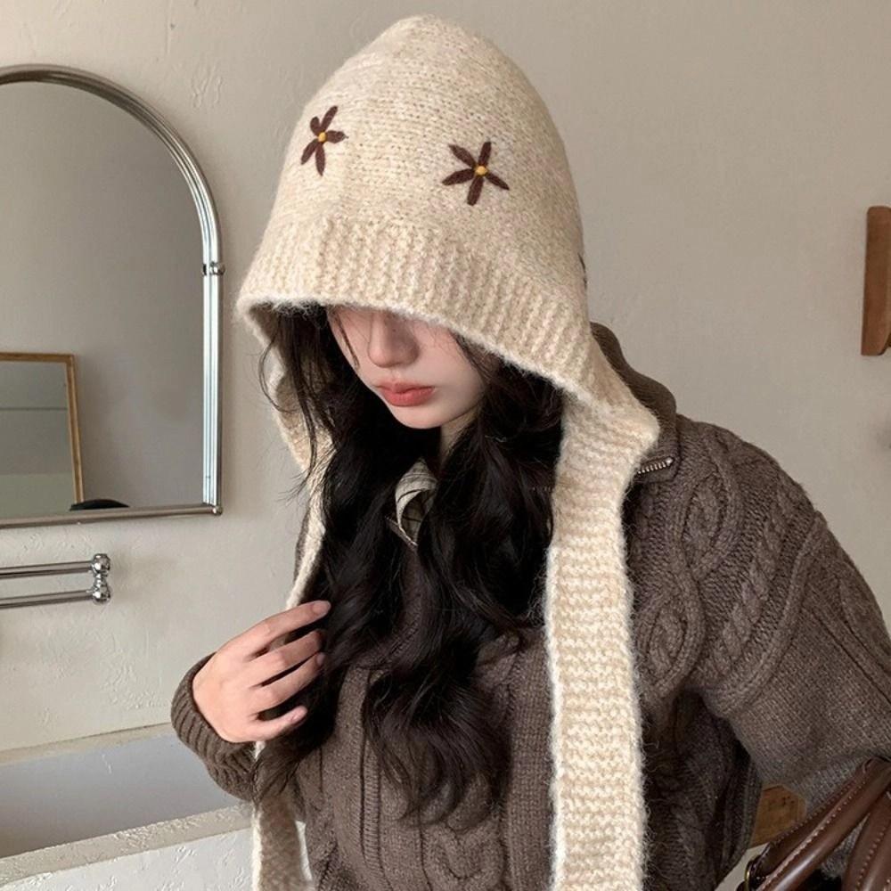 Beanie Flower Balaclava Hat Cute Knitted Hat Creative Ear Protection Hat Female/Girls