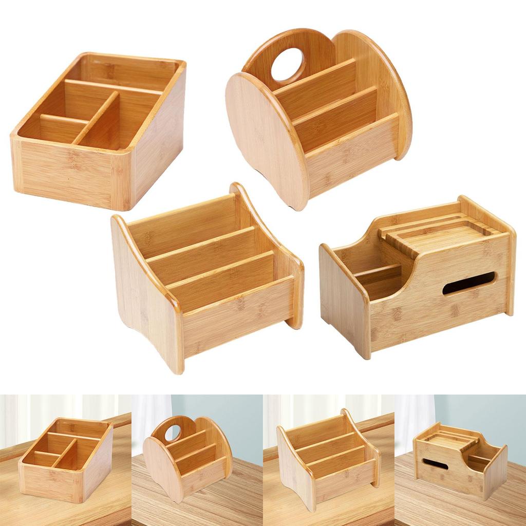 Desktop Compartment Basket Bamboo Desktop Shelf for TV Remotes Home Bedroom