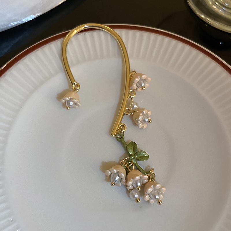 Lily Of The Valley Pearl Green Ear Hook For Women Statement Earring Boutique Jewelry Party Wedding Date Gift