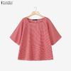 ZANZEA Women Casual Square Collar Half Sleeve Plaid Print Blouse Tops