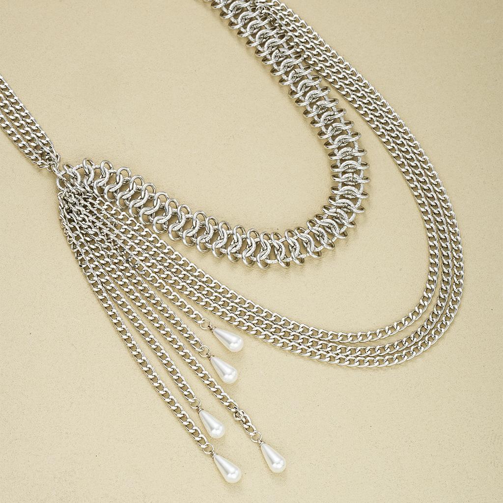 Vintage Imitation Pearl Tassel Waist Chain For Women Silver Color Waterdrop Pendant Multi-layer Belly Chain Female Party Jewelry