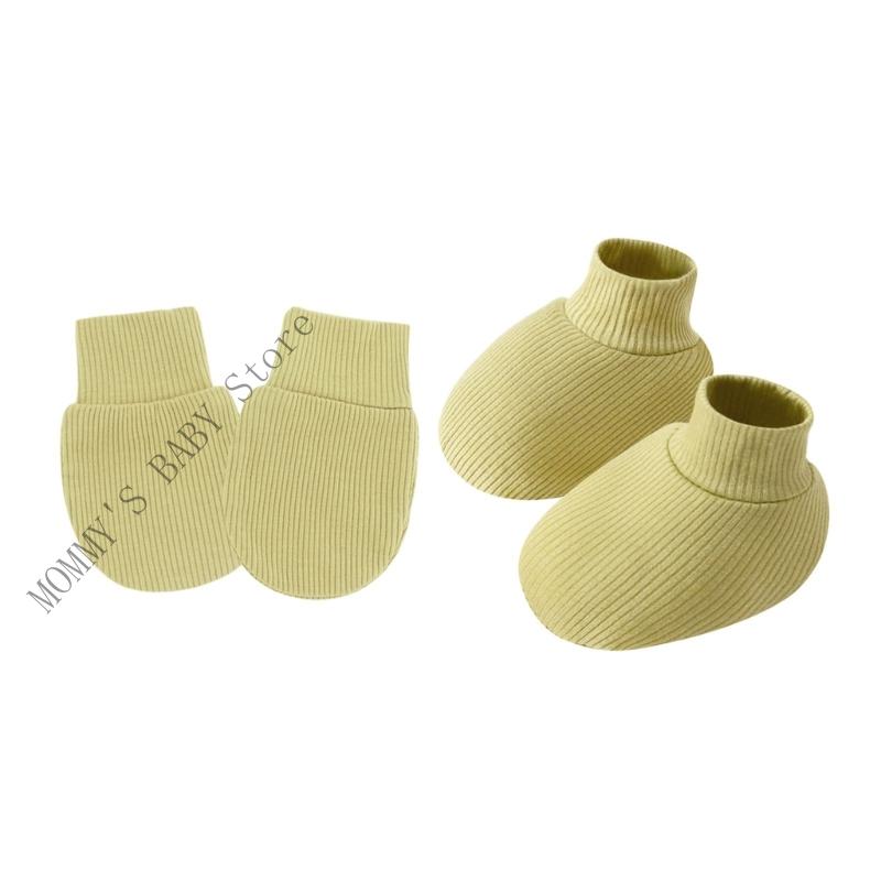 

H3CD 1 Set Cotton Infant Mittens with Reinforced Cuffs and Matching Socks Foot Cover