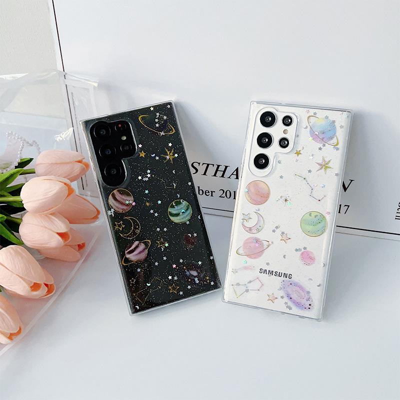 Fine Glitter Starry Sky Phone Case for Samsung S25ultra Transparent S24plus Planet A16 Anti-fall A35 Women