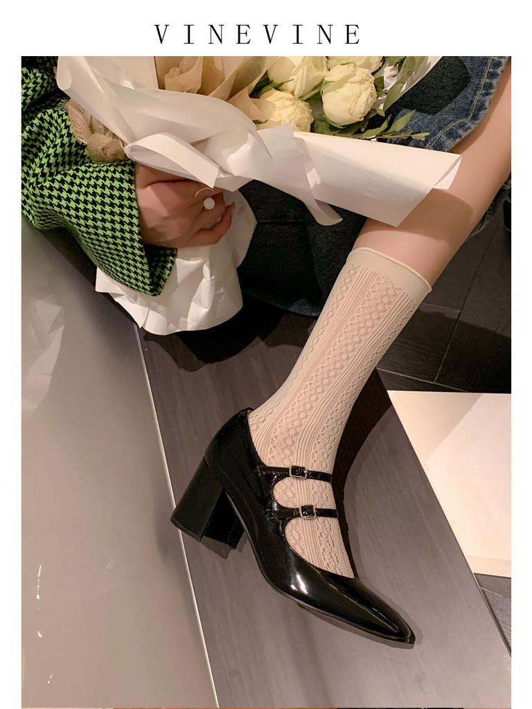 Retro Mary Jane women's shoes 2025 spring and autumn new French medium heel red single shoes women's thick heel small red shoes high heels