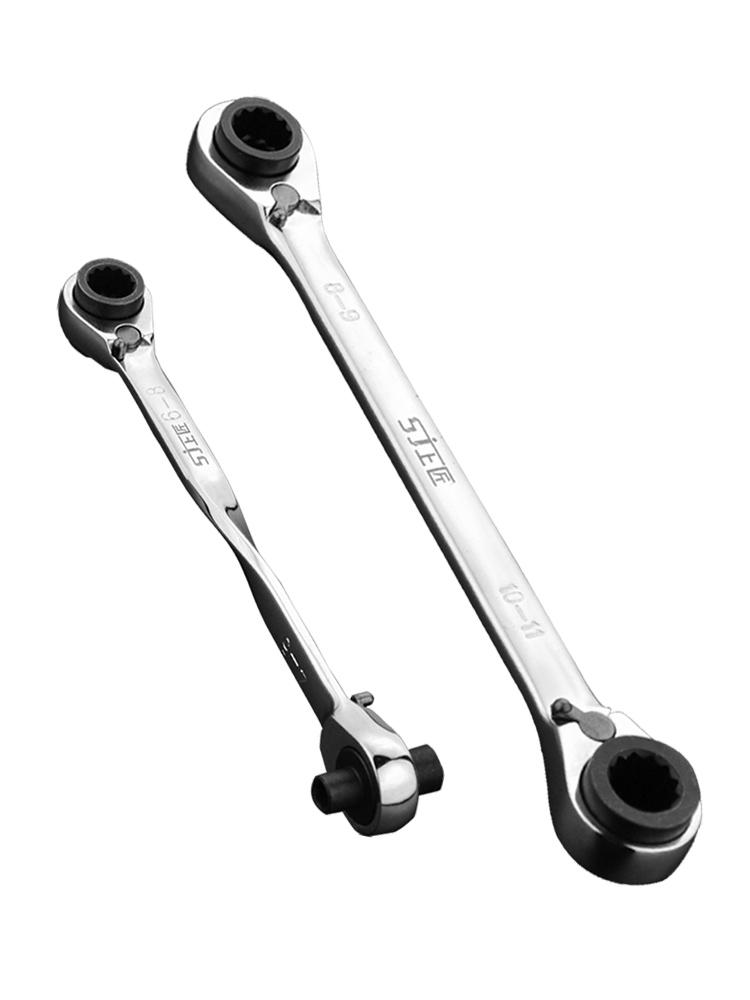 Two-Way Quick Ratchet Combination Wrench: Four-in-One Open-End Automotive Tool