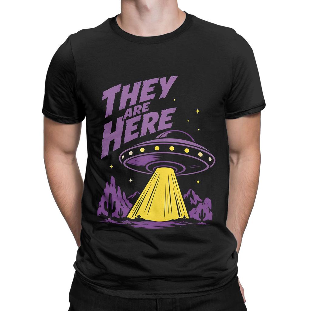 They Are Here UFO Novelty 100 Cotton TShirt UFO Tees Tops For Unisex