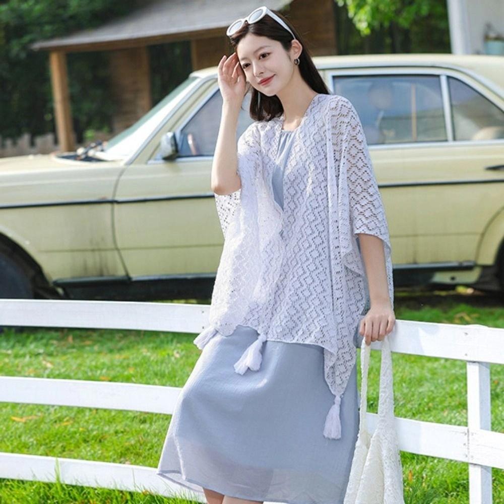 Colorful Ethnic Style Tassel Shawl Thin Beach Scarf Vintage Sunscreen Crochet Cardigan  Outdoor