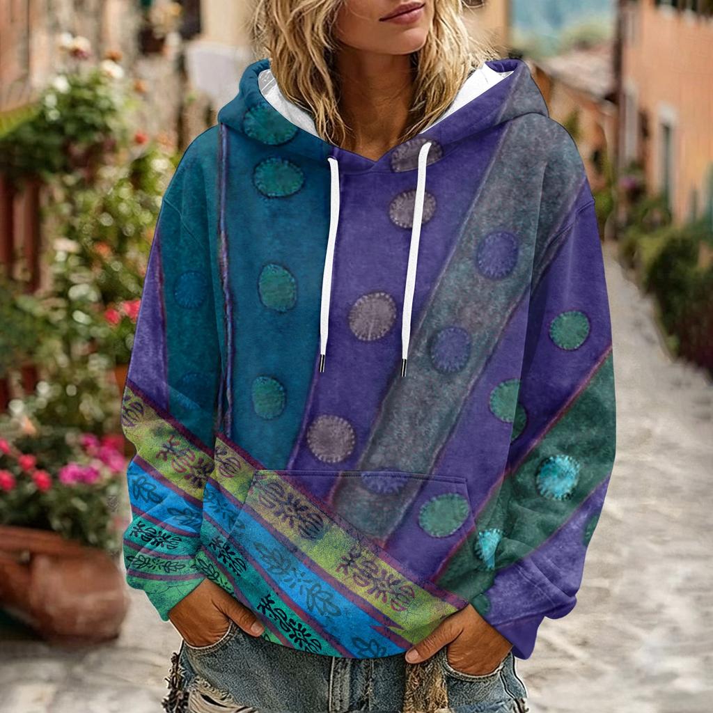 Women's Floral Print Long Sleeve Hoodie with and Pockets for Casual Wear