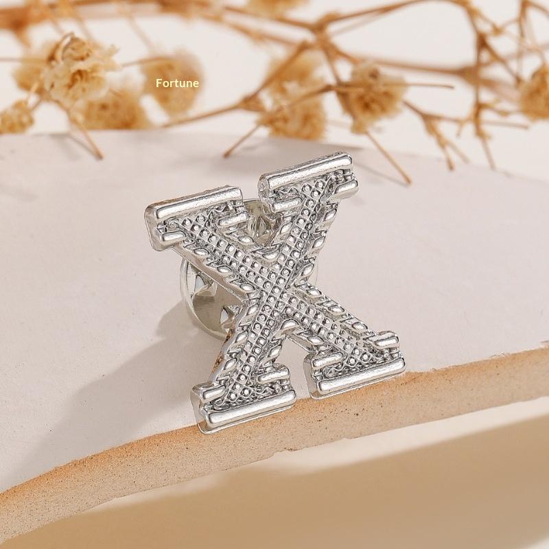 2Pcs Initial A To Z 26 Letters Pin Silver Color Fashion Metal Alphabet Women Men Suit Collar Lapel Brooch Pin Accessories