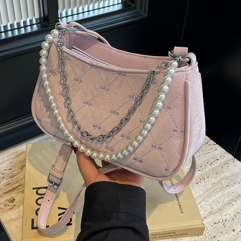 Women's Shoulder Bag  Spring Summer New Beadding Underarm Bags Temperament Versatile Chain Crossbody Bag Party Handbags