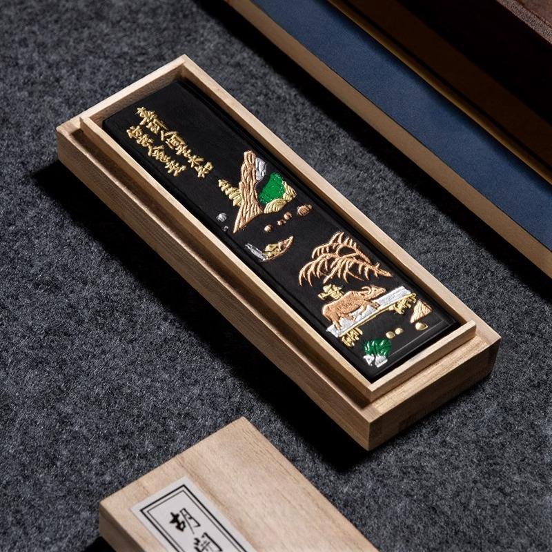 Oil Fume Ink Strip One or Two Ink Blocks, Special Ink Grinding Brush for Calligraphy, Ancient Manual Ink Ingot Inkstone
