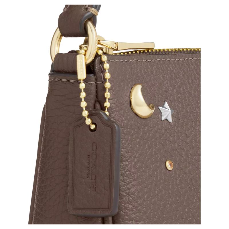 Coach Nolita 19 Studded Top Zip Closure Hammered Leather Shoulder Bag Small Women's Brown
