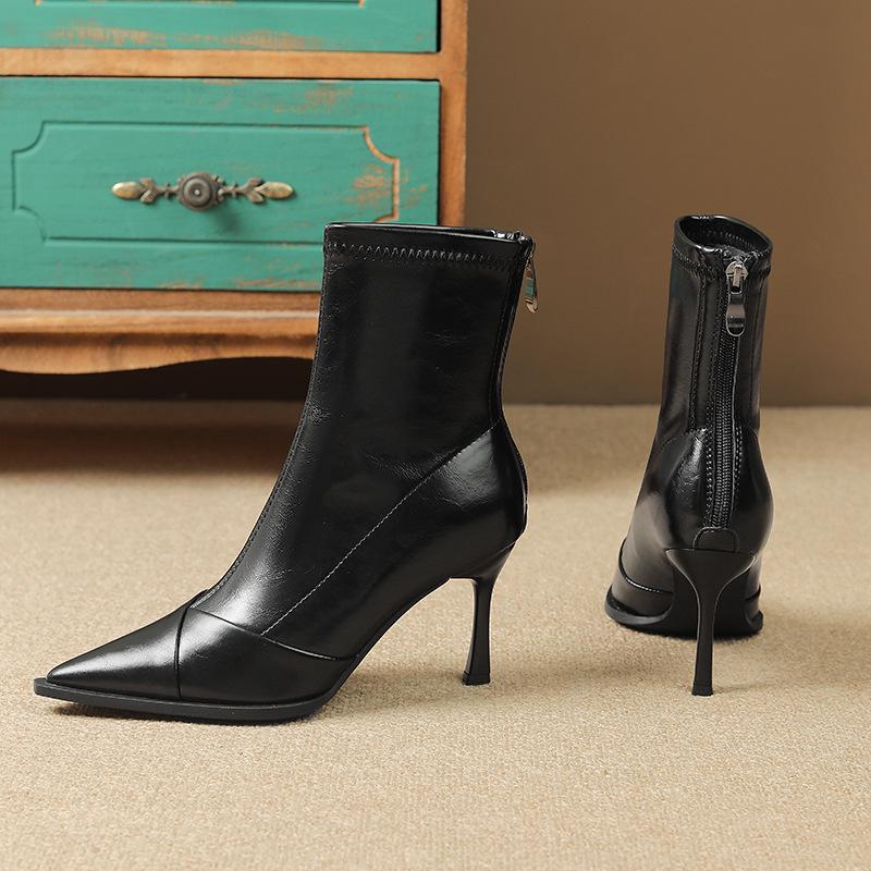 

Европейский и американский стиль, ботильоны с острым носком, каблук-стилет, задняя молния, коллекция осень/зима для женщин. 39 чёрный