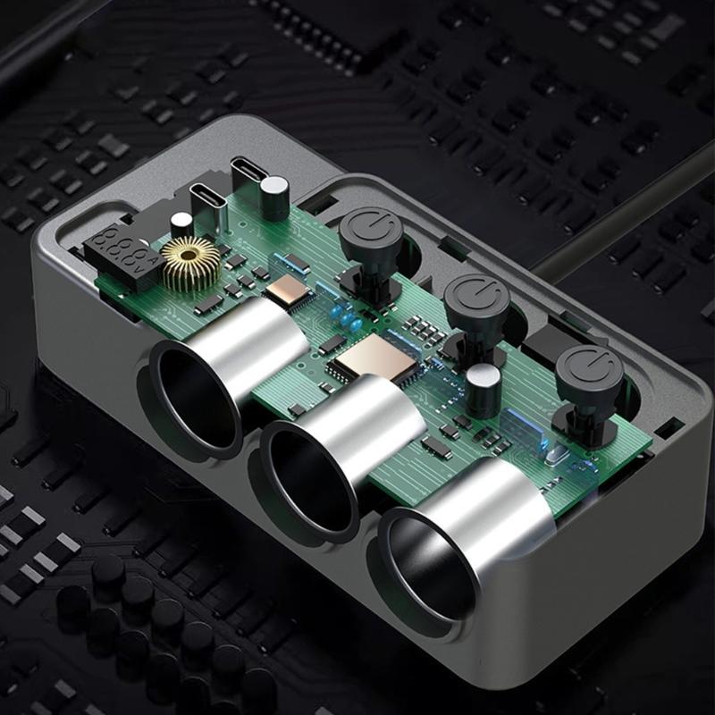 Car Cigarettes Lighter Adapter Multiple Port USB C Charging 3Socket PD35W for Heavy Duty Truck with Independent Switches