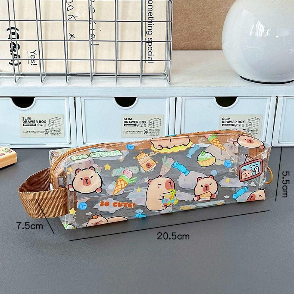 Kawaii Capybara Pen Bag Cartoon Stationery Storage Bag Transparent Pencil Case  Student Gift
