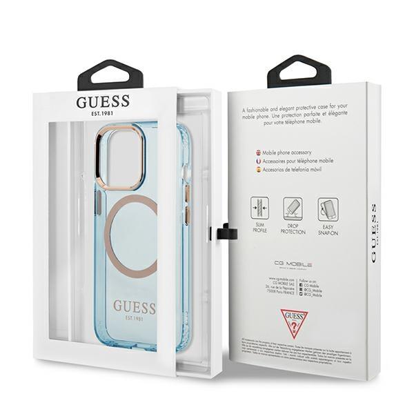 Guess Guhmp13Lhtcmb Iphone 13 Pro / 13 6,1 Niebieski/Blue Hard Case Gold Outline Translucent Magsafe