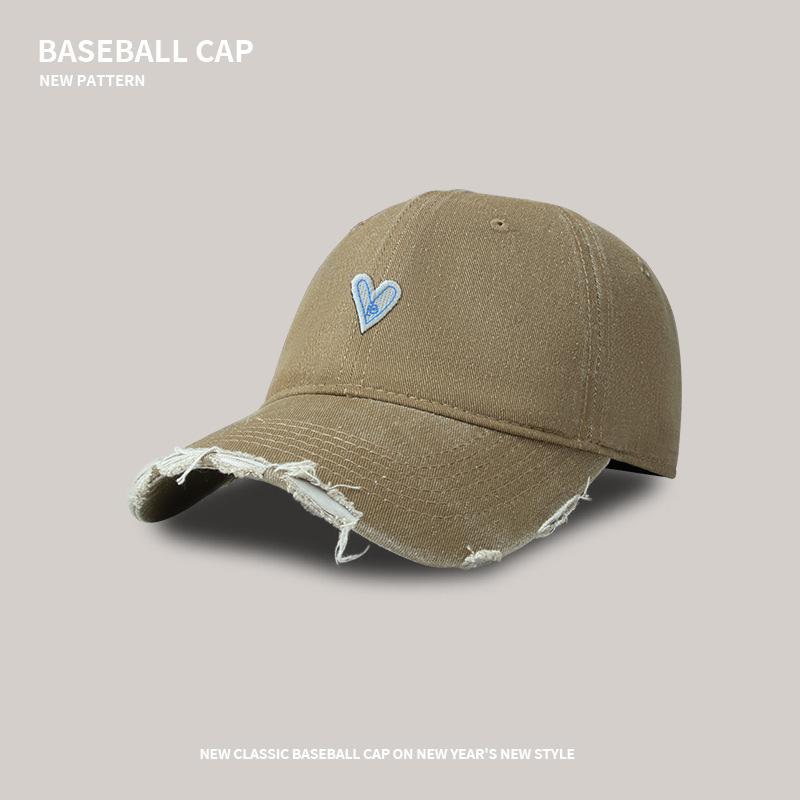 Soft Top Baseball Cap Female Cartoon Love Washed Hole Shading Cap Trendy Sweet Cool Wide Brim Cap