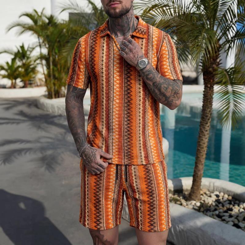 Summer Fashion Knitted Crochet Lapel Men's Short Sleeved Casual Vacation Polo Shirt