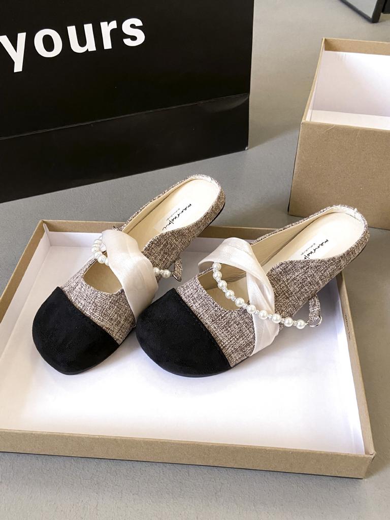 Xiaoxiang bag head half slippers women's summer wear new temperament color matching flat shoes