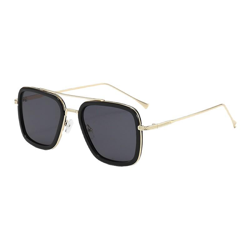 Trendy Unisex Double Beam Metal Square Frame Sunglasses for European American Fashion