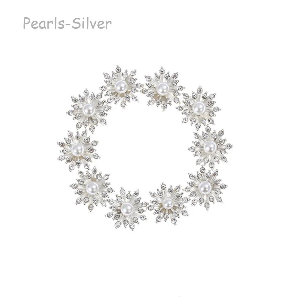 10pcs Flower Rhinestones Buttons Pearl Button Diamante Crystal Bow Wedding Bride Holding Scrapbooking Accessories Apparel Sewing