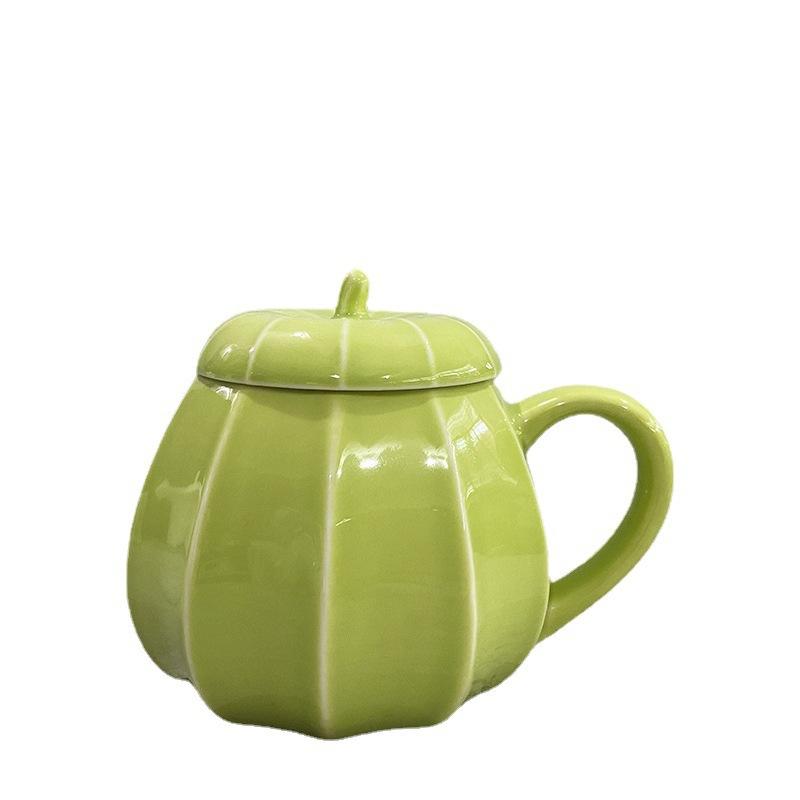 Ceramic Water Cup With Lid, Halloween Gift Pumpkin Ceramic Cup