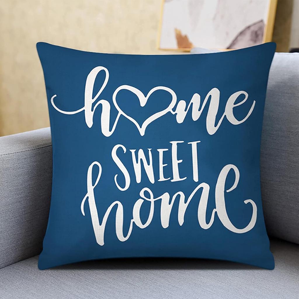 Light Blue Pillow Covers 18x18 Set of 4, Decorative Couch Throw Pillow Cover for Geometric Sofa,Linen Cushion Case Outdoor Home Decoration