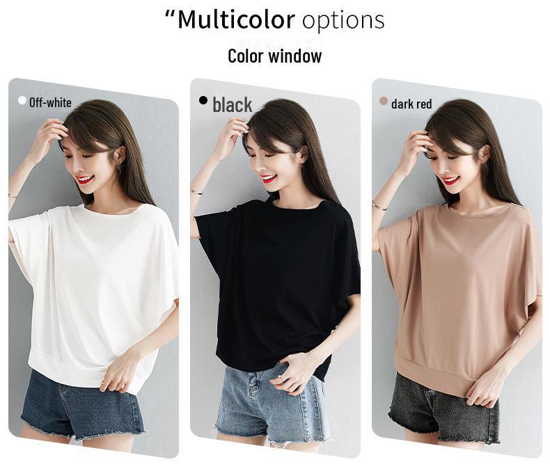 Women's Solid Color One-Shoulder T-Shirt, Casual Loose Fit, Short-Sleeve, Versatile Spring/Autumn Top