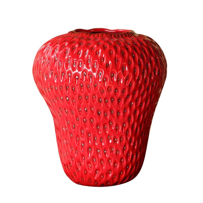 Red Strawberry Ceramic Vase Flower Pots Decorative Flowers Arrangement Desk Decoration Strawberry Floral Vase Modern Home Decor