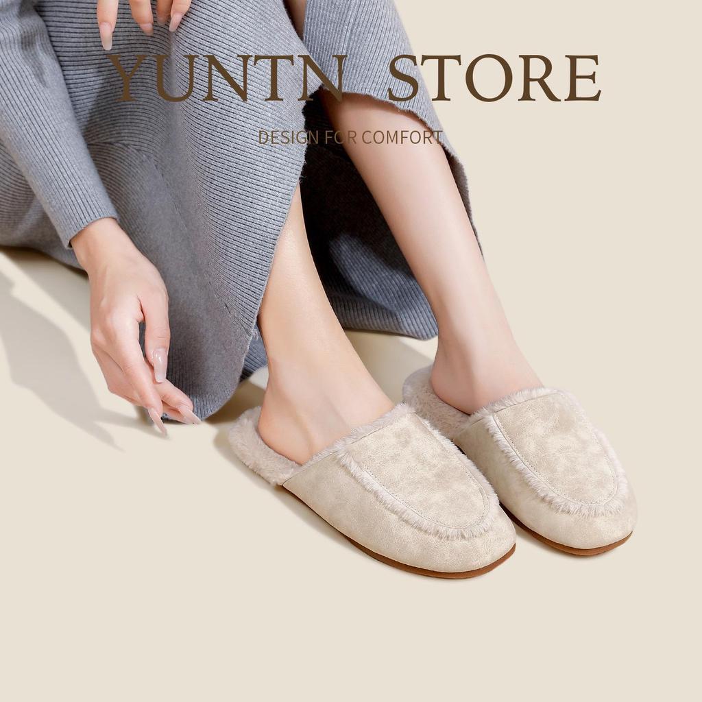 Klassische Matte Dunkle Plüschleder Baumwollpantoffeln - Wasserdicht, Warm, Rutschfest, Leicht für Männer & Frauen