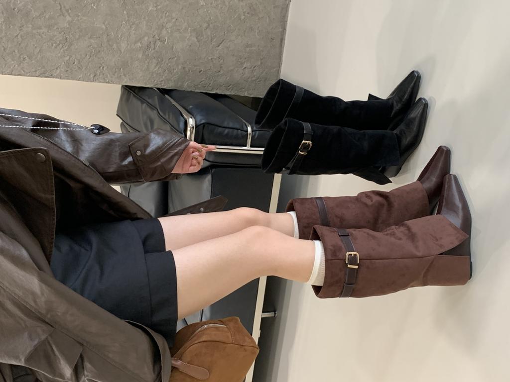 High Heel Vintage Brown Maillard Medium Boots Women's 2025 New Autumn Western Jeans Tube Long Rider